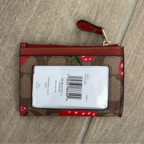 Coach Mini Skinny Id Case In Signature Canvas With Wild Strawberry Print - Picture 3 of 7